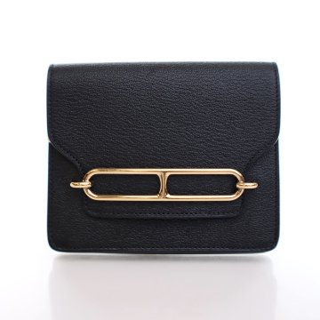 Hermes Black Chevré Mysore Roulis Slim Wallet